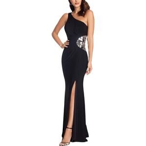 XSCAPE One-Shoulder Broken-Mirror Detail Gown size 6 NWT